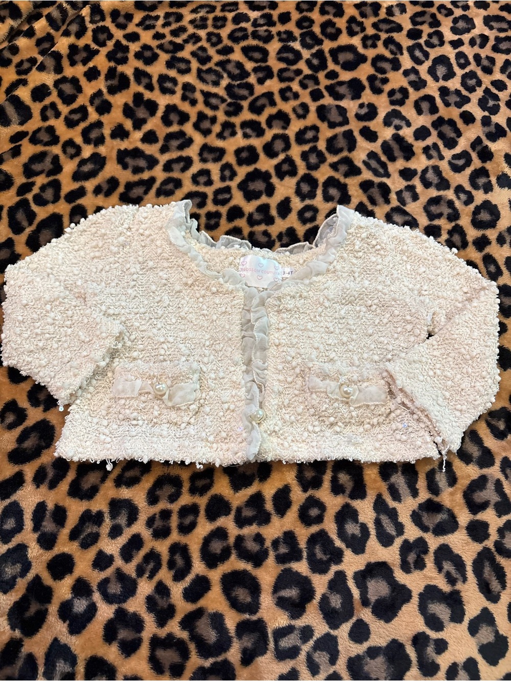 Blossom Couture Cream Bouclé Cardigan with Pearl Buttons Toddler Girl 4T